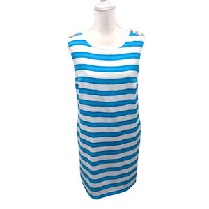 Jones New York Nautical Striped Blue and White Sleeveless Shift Dress Size 12